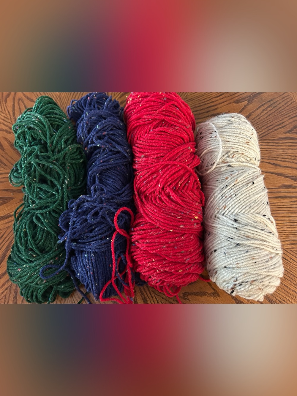 Yarn Remnant Mixed Lot, Crochet Knitting Crafts Green Red Blue Cream